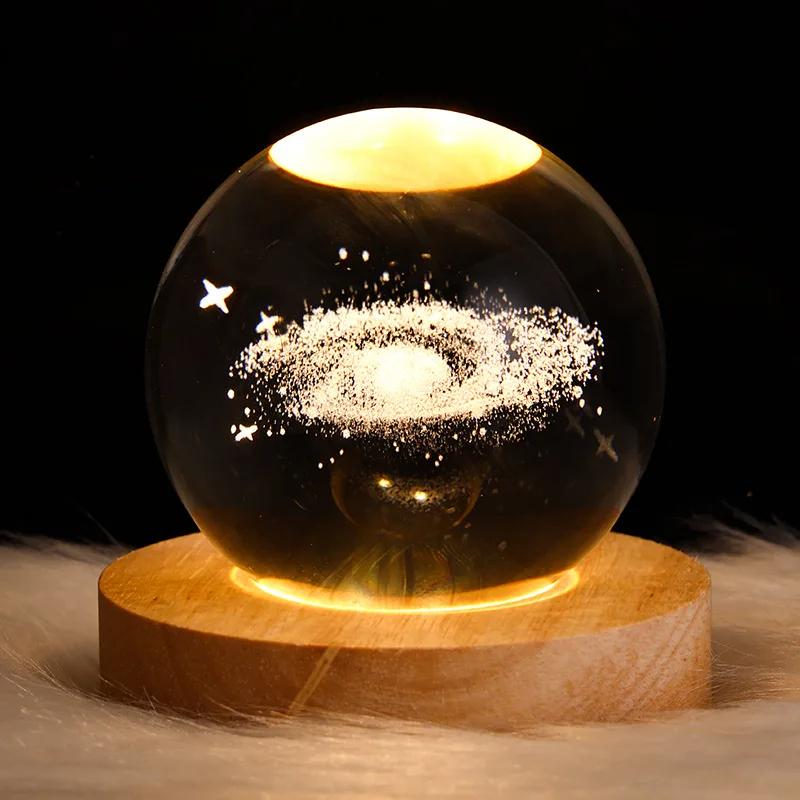 USB Night Light LED Crystal Ball Table Lamp 3D Moon Planet Galaxy Astronaut Decor for Home Table Lamp Party Toys for Kids Adult