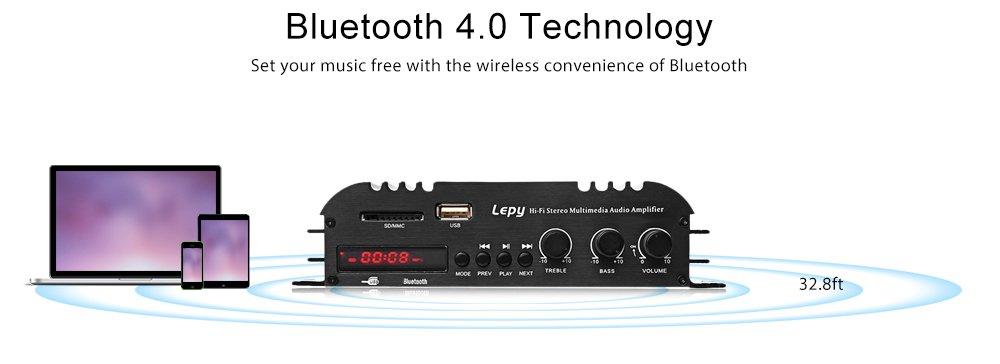 Компактный аудиоусилитель LEPY 4ch с поддержкой Bluetooth, выход 45 Вт x 4 канала, воспроизведение с карты, стереоусилитель мощности, адаптер 12 В 5 А, в комплекте 4.0 USB/SD Hi-Fi
