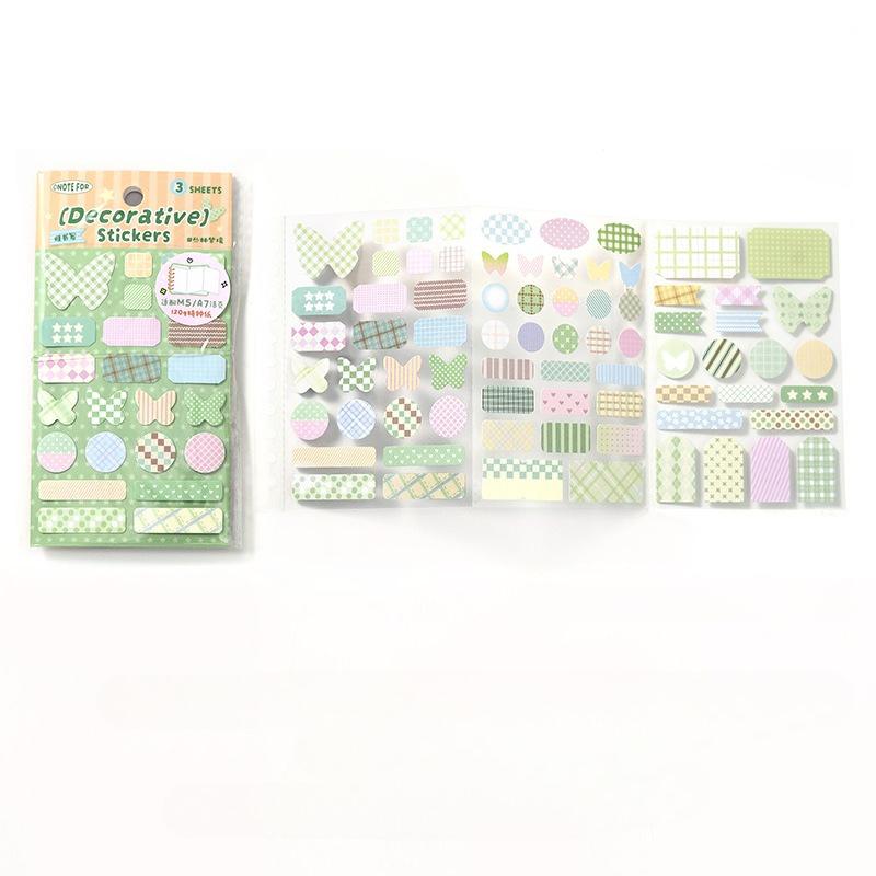 3sheet Simplicity Cute Sticker for M5 Size Scrapbook Note Plaid Butterfly Dot Style Journaling Sticker DIY Decor Decal Kid Gift