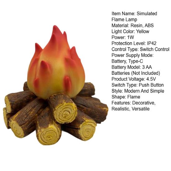 Светодиодный светильник с эффектом мерцающего пламени, портативный ночник, имитирующий костер, с регулируемой яркостью, рождественские настольные украшения для камина