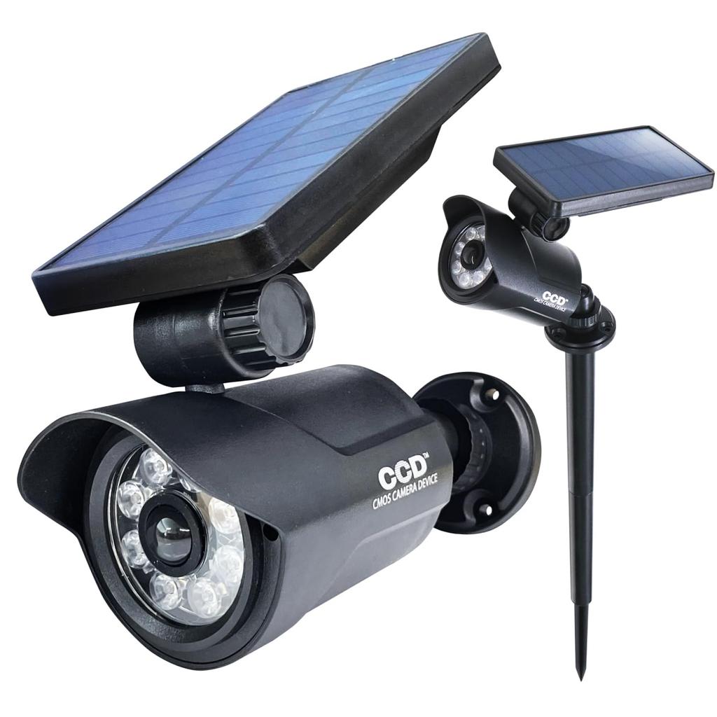 OnLord OL-332BH Black Solar Sensor Light, Outdoor, Waterproof, Motion Sensor, Red LED, Built-in Pole, Bright, Magnet Compatible, Security Camera Style