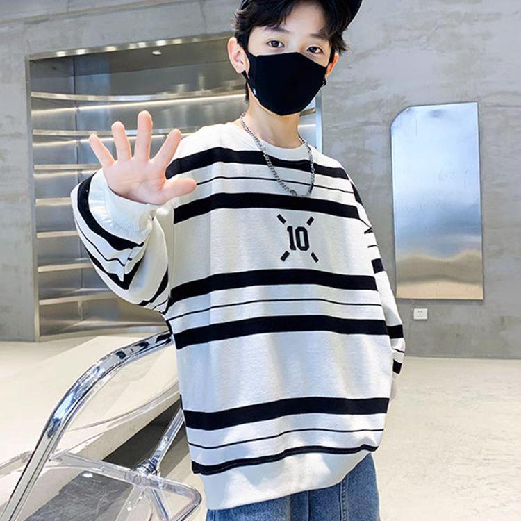 Футболка для мальчиков 2023 года, свободная, с круглым вырезом и длинными рукавами - классный корейский стиль