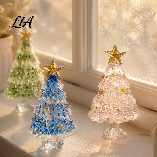 Decorative Christmas Collectibles Hand Blown Glass Tree Figurine, Mini Tabletop Ornaments Xmas Ornament, Handmade Desktop Holiday Decoration