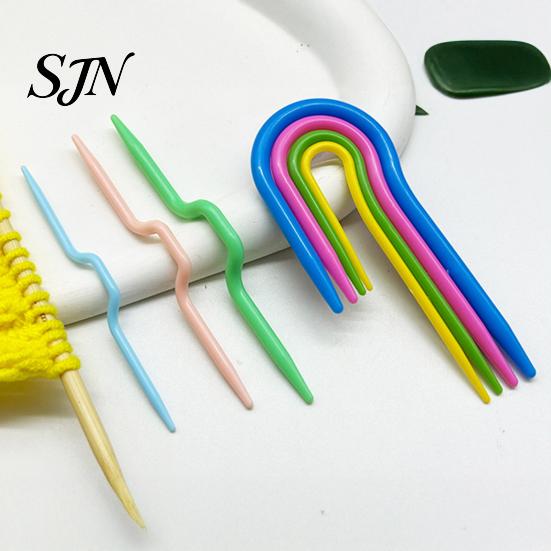 Yarn Craft Needle 3/4Pcs U/V-Shaped Plastic Cable Needles, Multi-Size Stitch Holders, Set Bent Knitting Needles for Scarf Sweater Patterns Holders
