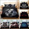 Viking Duvet Cover Set King/Queen Size Slate Blue Mjolnir Pattern Bedding Set Northern Germanic Culture Polyester Quilt Cover