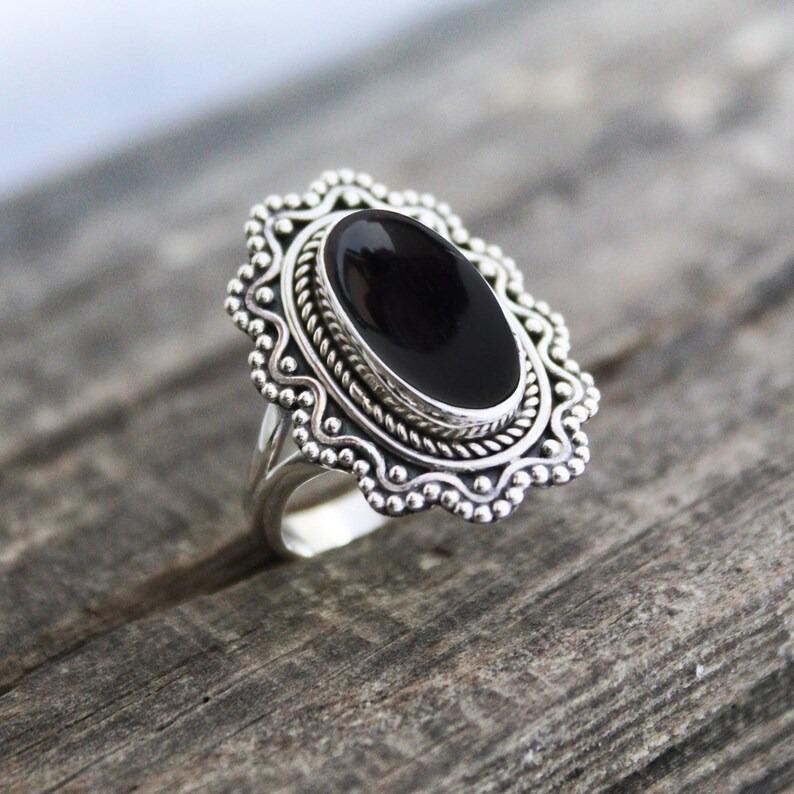 Длинное овальное кольцо с черным ониксом, серебряное кольцо 925 пробы, кольцо ручной работы, кольцо с драгоценным камнем, дизайнерское кольцо, серебряные украшения-подвески, подарок на день рождения