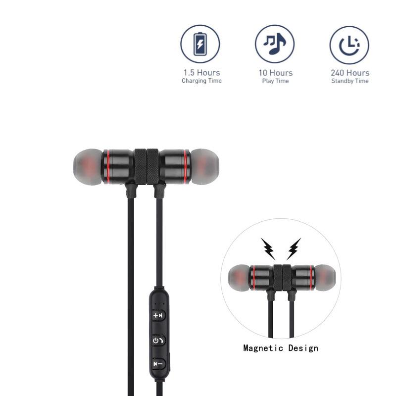 Earphone Sports Neckband Magnetic Wireless Stereo Earbuds Metal Headphones With Mic