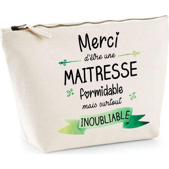 Trousse à accessoires - Merci Maitresse - Beige - Coton 100% - Pratique - Idéale pour le maquillage