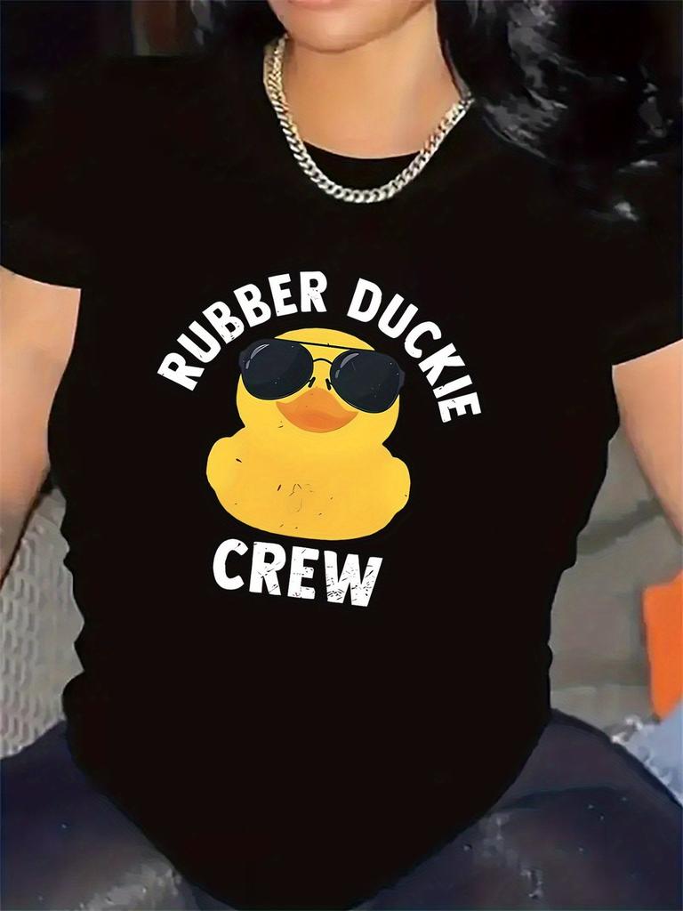 Rubber Duck Print T-Shirt - Cute Duck Casual Top, Lightweight Suitable for Home Wear & Everyday Outf