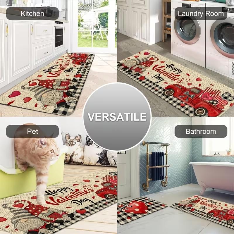 VIKAMA Valentine's Day Decorative Carpet, Soft Kitchen Dining Room Mat, Living Room Bedroom Entrance Doormat, Home Decoration