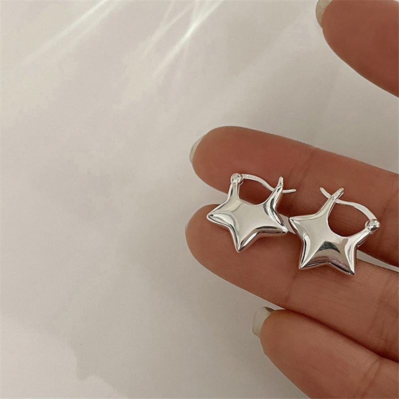 Trend Color Plated Hollow Star Hoop Earring For Women Fashion Vintage Accessories Aesthetic Jewelry Gift