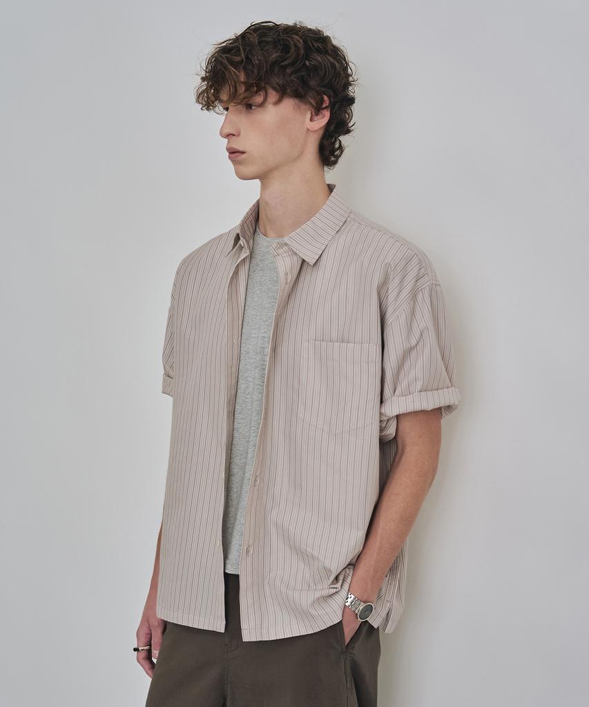 COSTUME O’CLOCK [Coclx Type] Striped Semi-Crop Short Sleeve Shirt 2 Color Coossh205