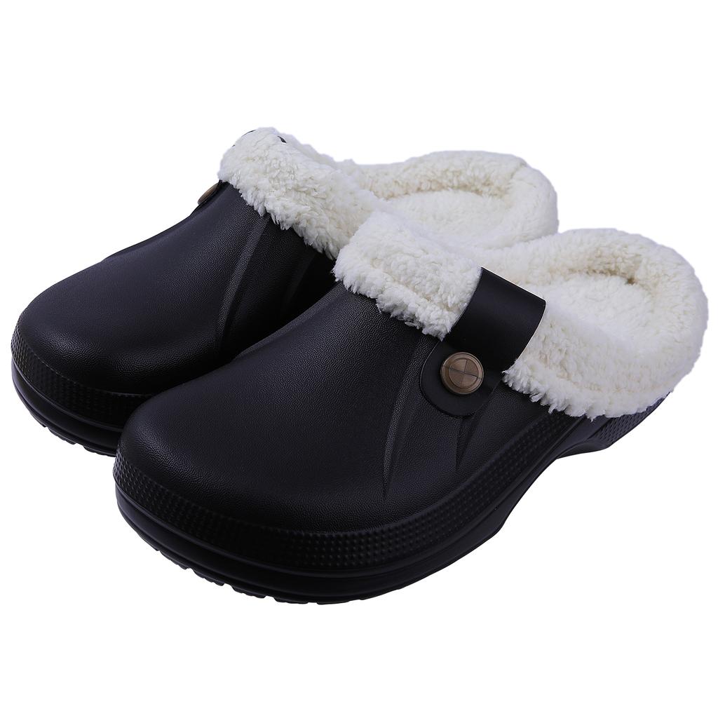 Fashion Comwarm Indoor Women Warm Slippers Garden Shoes Soft Waterproof EVA Plush Slippers Female Clogs Couples Home Bedroom Fuzzy Shoes