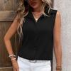 Summer Women Solid Color Lapel Sleeveless Button Blouse Shirt Top