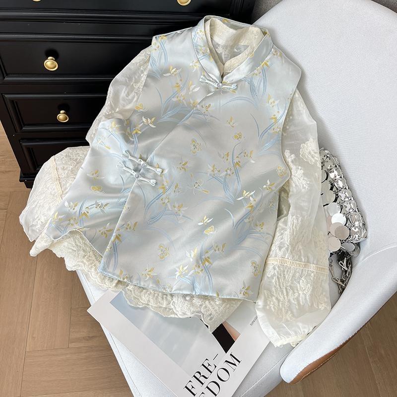 Женский жаккардовый жилет с косой планкой, для ранней весны, многослойный, высококлассный, в стиле ретро, с воротником-стойкой, жилет-топ