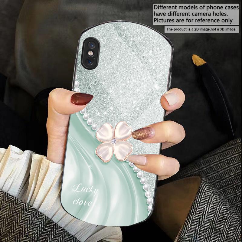 Розовые четырехлистники Для iPhone 17 16 15 14 Pro 13 Plus 12 mini 11 Pro Max XR X S 7 8 6 Эллиптический чехол для телефона из закаленного стекла