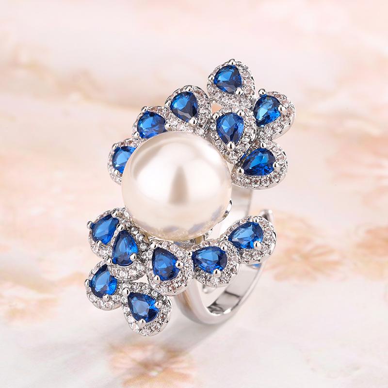 Кольцо с инкрустацией из платины и медного покрытия, синее жемчужное кольцо Jianchang, серое жемчужное кольцо с желтой бусиной и синей шпинелью