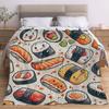Cute Cartoon Sushi Flannel Throw Blanket Kawaii Japanese Food Print Soft Warm Cozy Blanket for Sofa Bedroom Food Lover Gift
