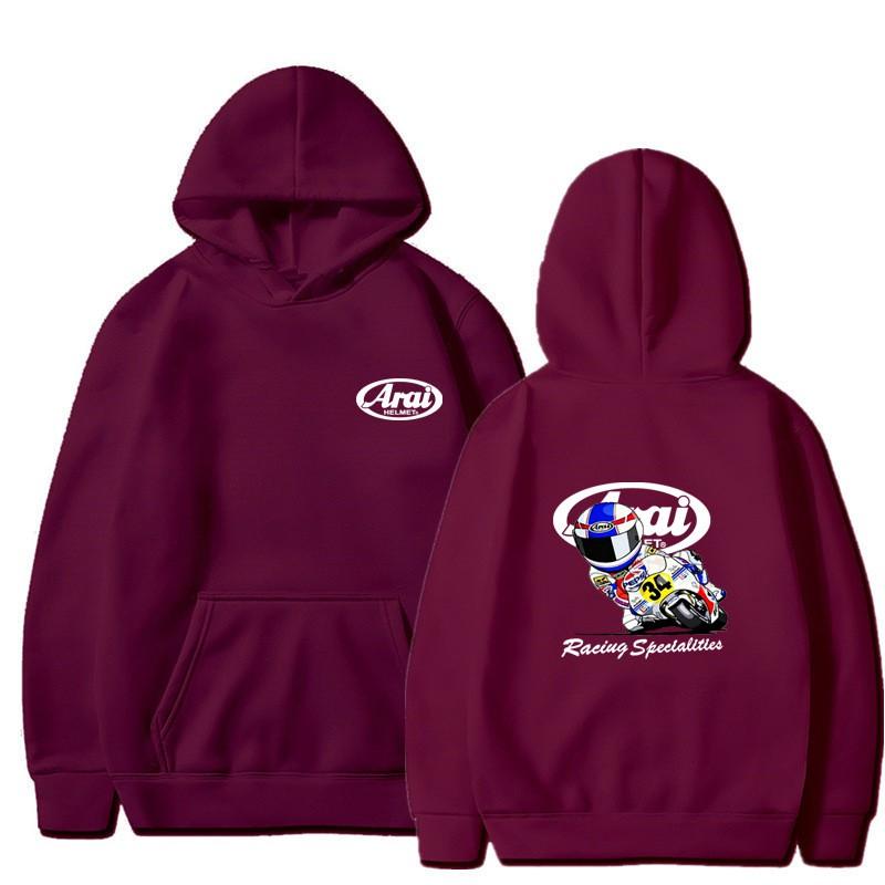 Mens Hooded Sweatshirt With Motorcycle Print - Loose Fit Cotton Blend Pullover Fall Casual Wear