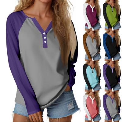 Жен. Футболка Футболка Пуговицы Цветочный принт Длинный рукав Повседневные Выходные Мода Классический Классический V-образный вырез Обычный Топ