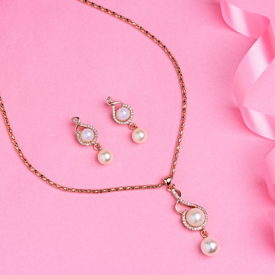 Ожерелье Estele с розовым золотом и жемчугом и американскими бриллиантами для женщин / девочек
