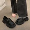 British Style One-pedal Thick Heel Heightened Loafers 2025 New Spring Black Big Head Platform Small Leather Shoes Women