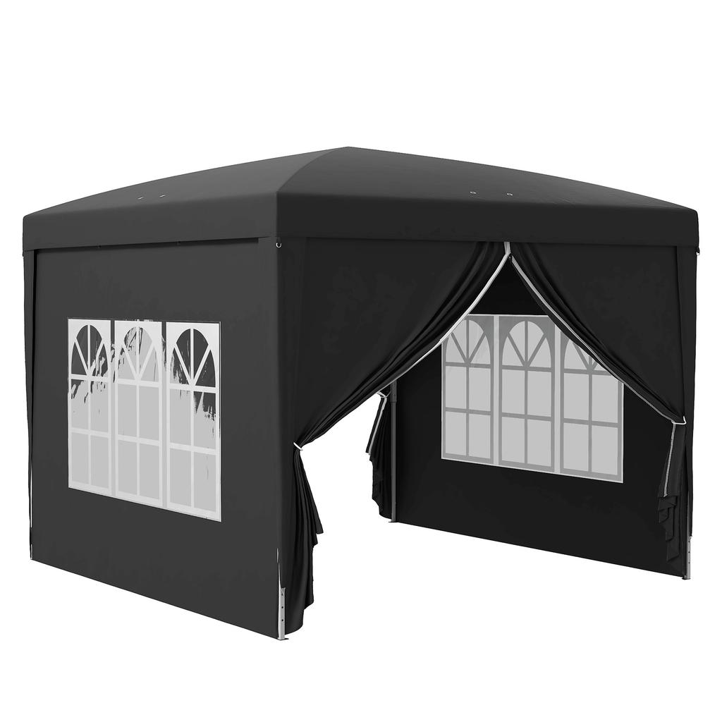 3X3(M) Pop Up Gazebo With Curtain Walls And Windows Black