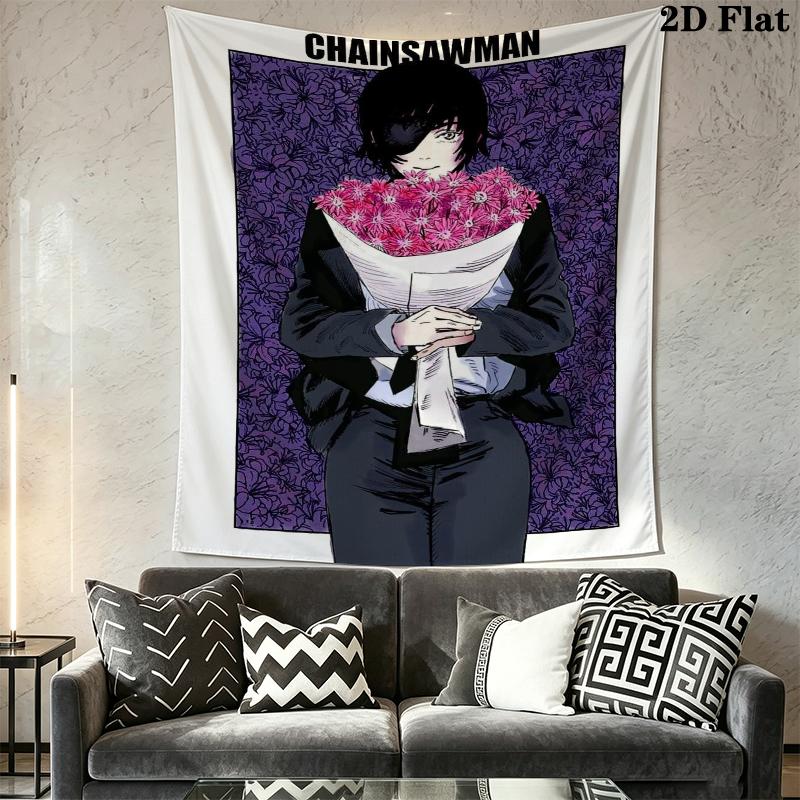 Chainsaw Man Wall Tapestry Aesthetic Wall Hanging Printed Fabric Blanket Decorative Tapestries for Bedroom Living Room Home Decor
