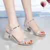Summer  Rhinestone Women's Comfort Non-slip Genuine Leather Sandals Luxury Open Toe Buckle Square Heel Dress  Shoes