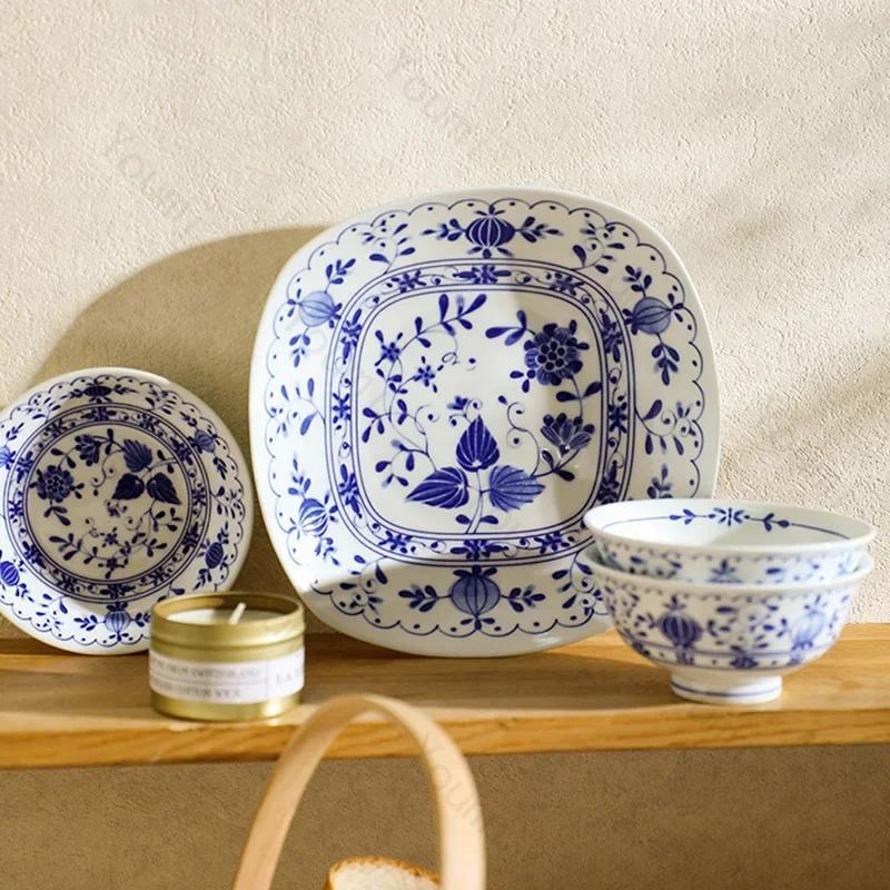 Керамические тарелки в стиле ретро в китайском стиле, элитный ресторан, десерт, салатник, домашняя вкусная посуда, миски для рамэна, изысканная столовая посуда