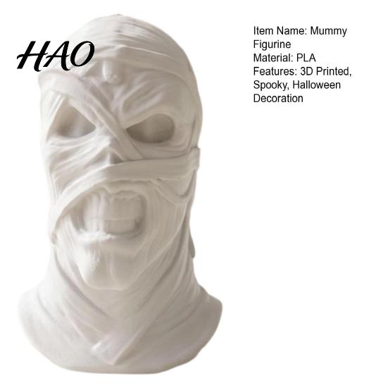 Unpainted Mummy Craft 3D Printed Figurine, Spooky Evil Head Statue, Halloween Dark Style Desktop Decor Ornament for Home, Living Room, Office
