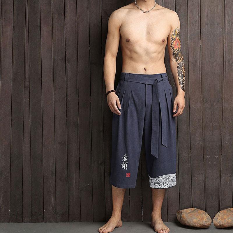 Japanese Kimono Traditional Pants Men Asian Clothing Bath Pant Casual Loose Male Japan Style Yukata Trousers Linen Cropped Pants