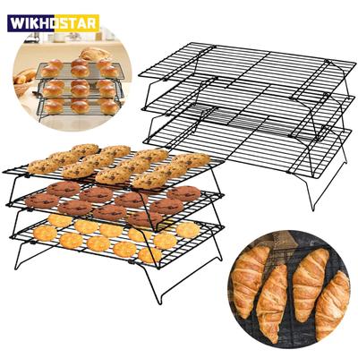 Складная решетка из нержавеющей стали с антипригарным покрытием, 3 слоя, противень для выпечки, подставка для охлаждения торта, духовка, держатель для пиццы, полка для барбекю, кухня