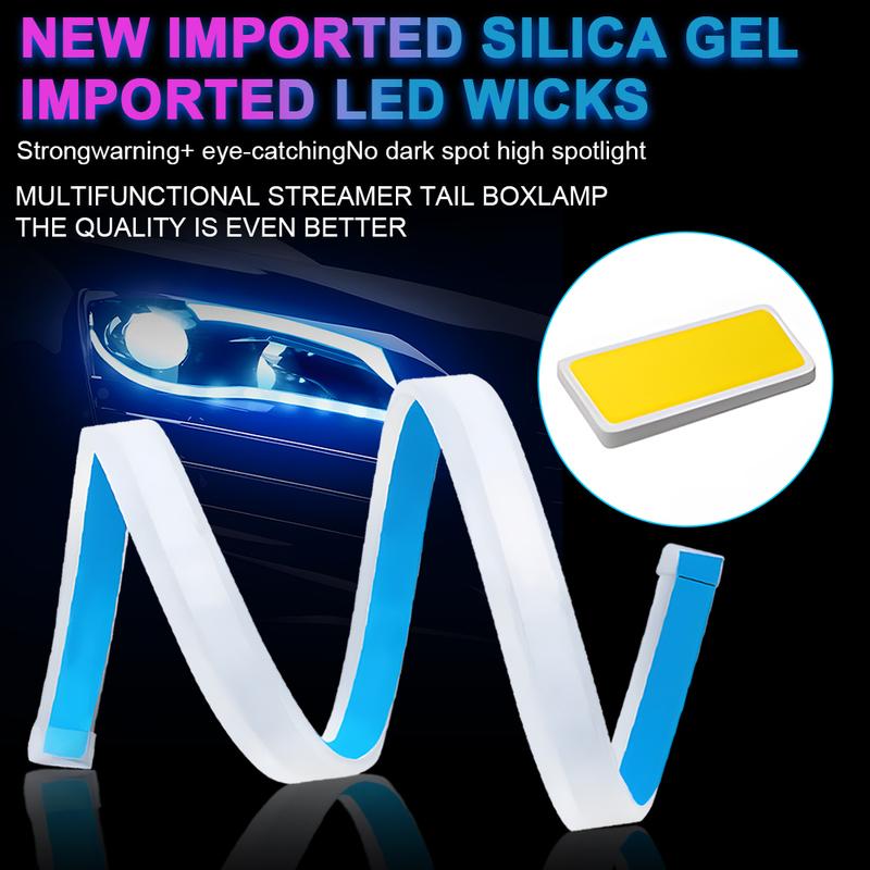 2PCS 12V Led Guide Headlight Strips Car Daytime Running Light 45cm Flow Turn Signal Strip DRL Ambient Light White Yellow