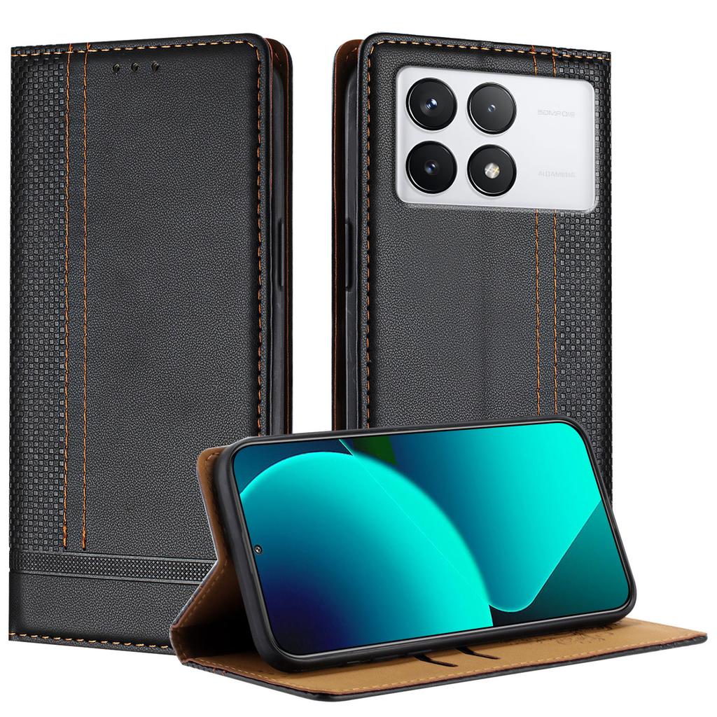 For Xiaomi 14T Pro Case L-Shaped Grid Pattern Leather Stand Phone Cover with Card Slots