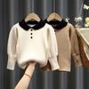 Girl Solid Color Autumn and Winter Velvet Thickened Shirt Children Knitwear Toddler Long Sleeve Shirts