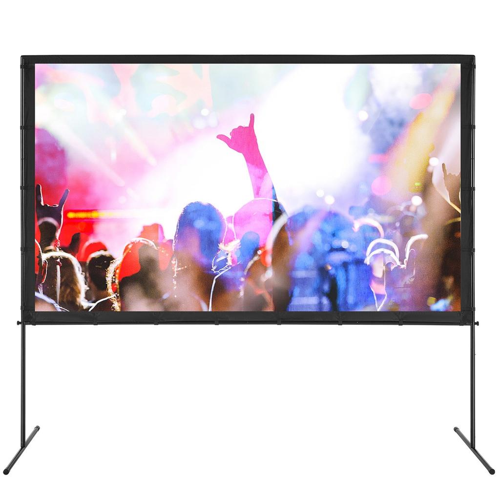 Projector Screen with Stand, 100 inch 16:9 4K 1080 HD Outdoor Movie Screen with Stand, Wrinkle-Free Projection Screen with Bar Feet and Carry Bag, for