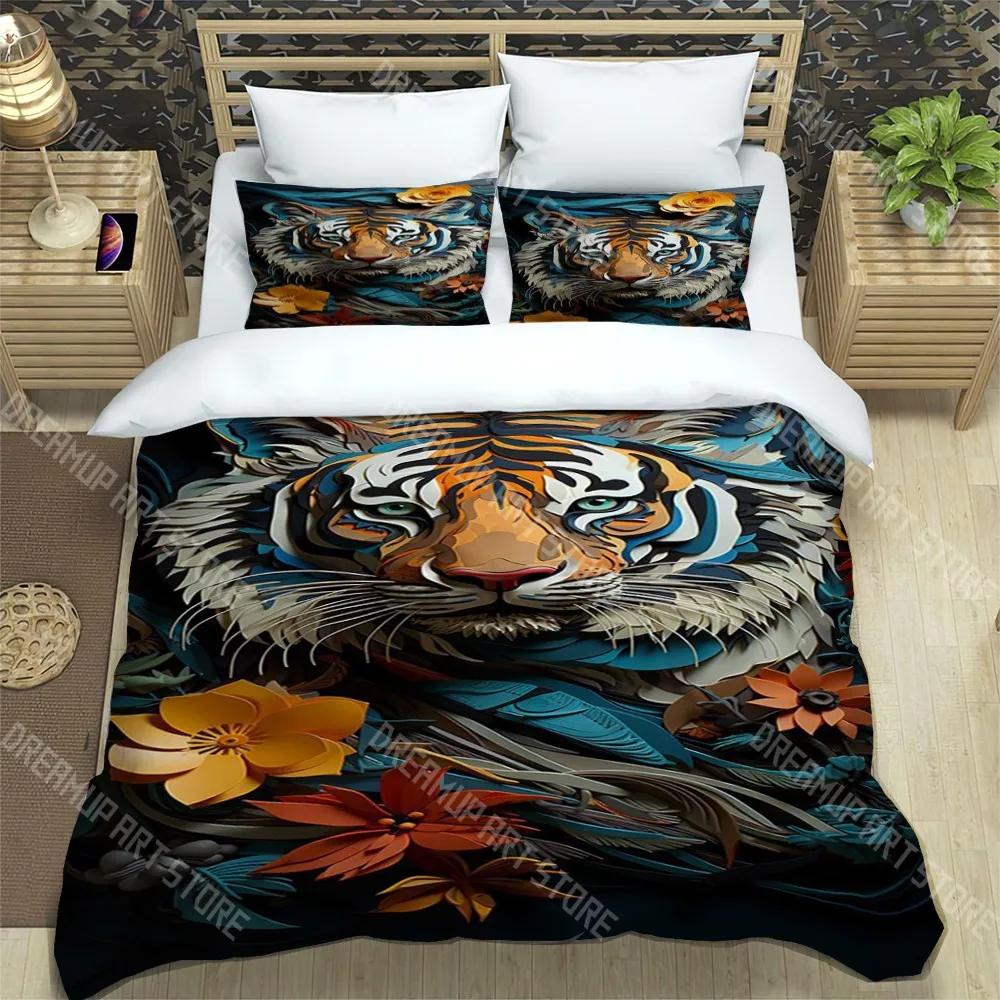 Tiger Tattoo Fashion Trendy Print Three-piece Set Suitable For Kids Or Adults Quilt Cover Pillowcase Bedding Set Birthday G