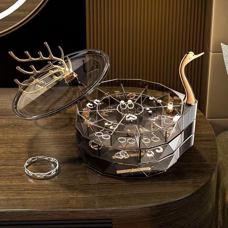 Swan Multi-Grid Jewelry Organizer for Necklace Earrings Rings Bracelets Rotatable Necklace Organizer Home Decoration Gifts