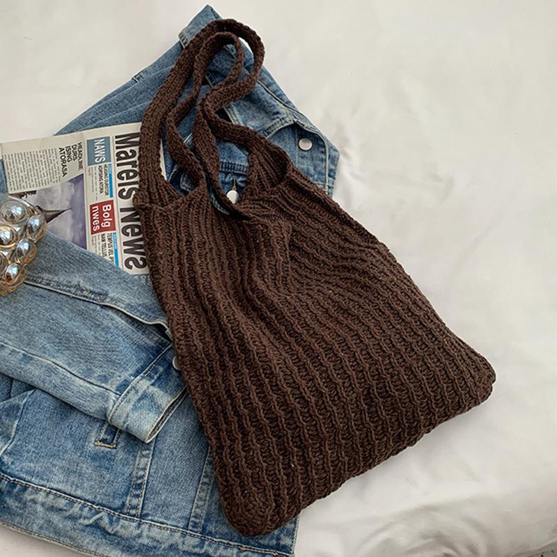 Пляжные сумки Женская сумка через плечо Вязаная крючком сумка Дизайнерская вязаная сумка-шоппер с полой ручкой сверху