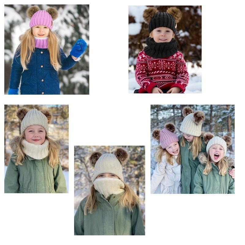 3 шт./компл. детская зимняя шапка-бини, шарф, перчатки, теплый комплект для детей 1-5 лет, для девочек и мальчиков, теплая вязаная шапка с двойными помпонами