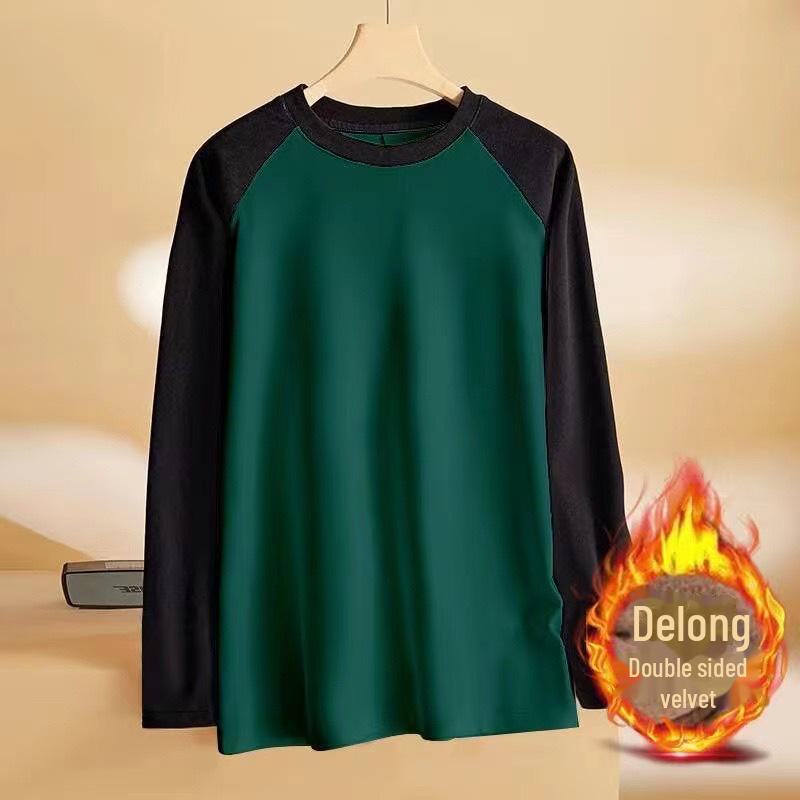 Men's Double-Sided German Velvet Colorblock Bottoming Shirt - Stylish Youth Top for Autumn and Winter