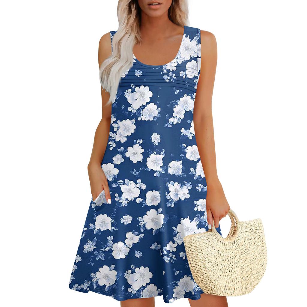 Womens Summer Dresses Loose U Neck Sleeveless Sundresses Dress With Pockets