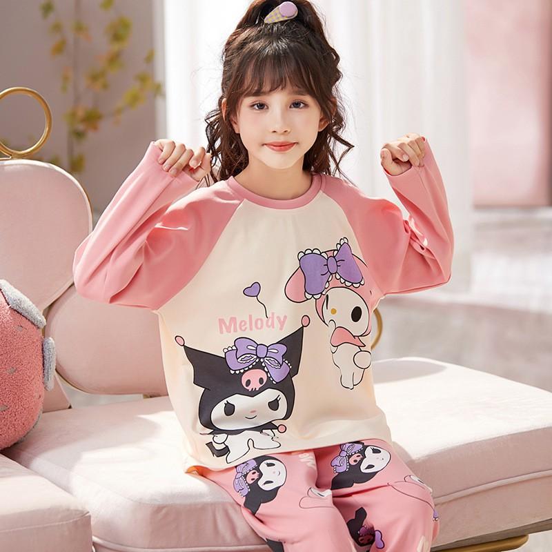 Girls Cotton Pajama Set Cartoon Print Lightweight Sleepwear Home Outfit Kids Ages 8