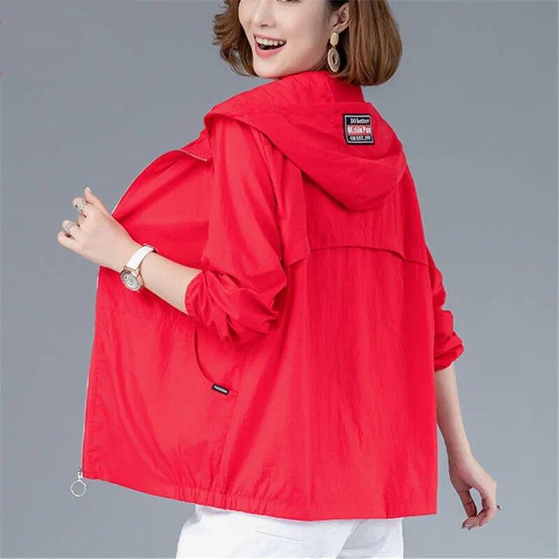 Summer Women Jacket Thin Coat Casual Long Sleeve Hooded Jacket Female Windbreaker Sunscreen Jacket Outwear