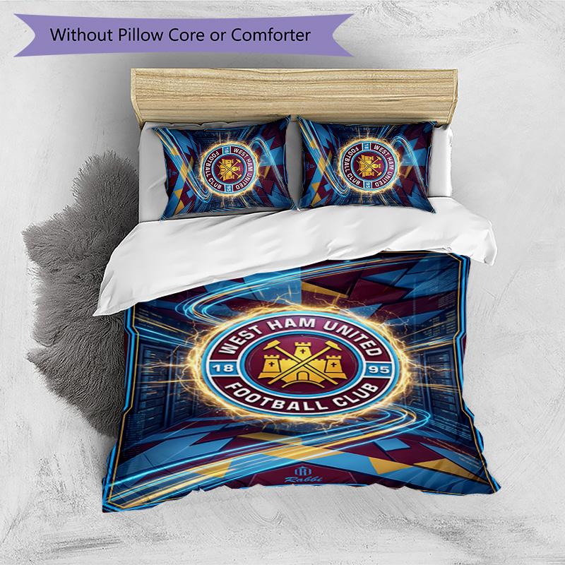 West Ham United Football Printed 3 Pieces Bedding Set, Comfortable Skin Friendly Bedroom Duvet Cover Set