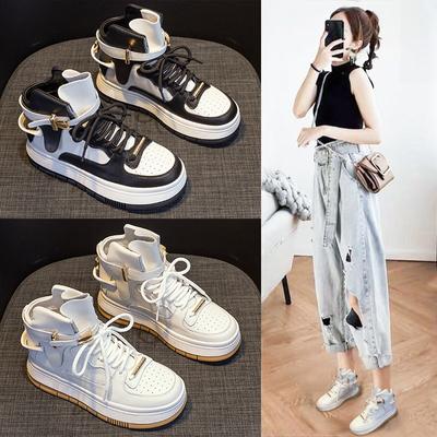 Высокие осенне-зимние женские туфли из натуральной кожи с толстой подошвой, теплые спортивные повседневные белые туфли с флисовой подкладкой для женщин