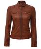 Brown Stylish Women's Leather Jacket Handmade Genuine Lambskin Biker Motorcycle