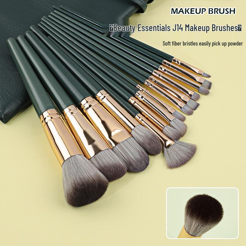 Трансграничный набор кистей для макияжа из 14 предметов: Рассыпчатая пудра, кисти для румян, теней, консилера с настраиваемым логотипом.