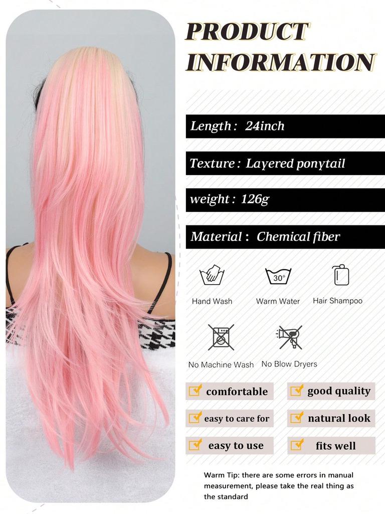 Synthetic Long Curly Layered Wavy Drawstring Pony Tail 24-inch For Women Heat Resistant Fake Hair